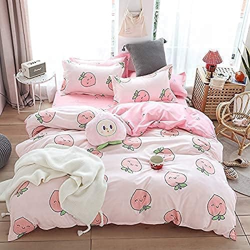 Cartoon Duvet Cover Set King Pink Peach Bedding Set Kid Kawaii Bedding Set Girl Peach Comforter Cover Cute Fruits Quilt Cover Tropical Plant Bedding Reversible Soft Bedspread Cover Room Decor — image 1