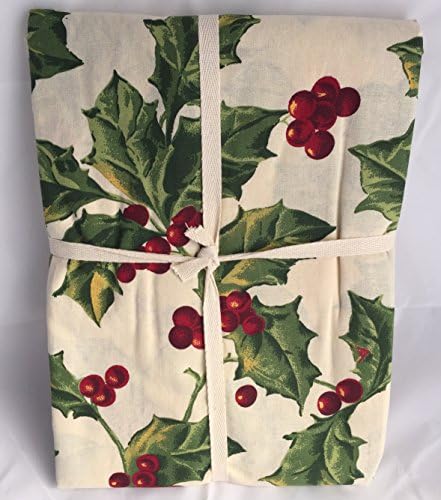 April Cornell Holly and Berries Winter Print Table Linens / Tablecloths / Table Runners / Dinner Napkins. (60" x 120" Oblong Tablecloth)
