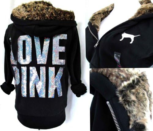 pink faux fur hooded sequin jacket