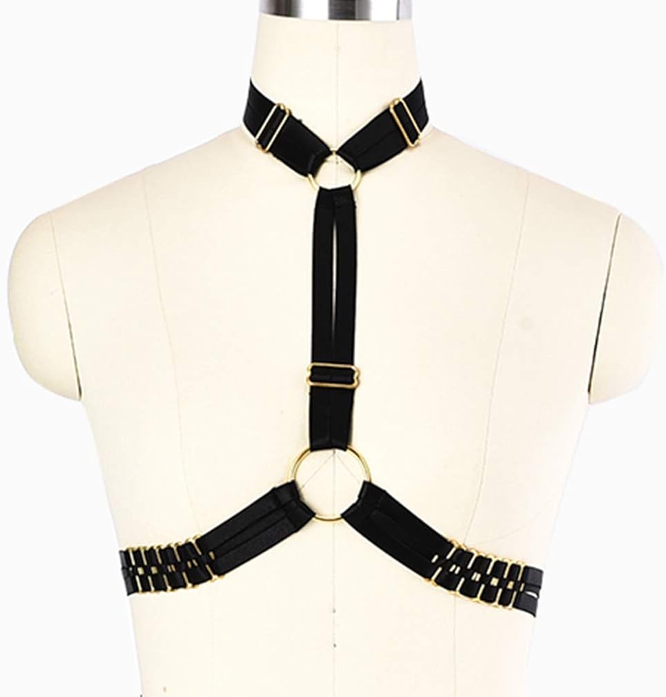 HANAERNES Women Body Harness Bralette Hollow Out Adjustable Black Bind The Bra: Clothing