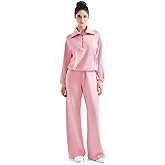 SUUKSESS Women 2 Piece Lounge Matching Set Wide Leg Sweatpant Half Zip Sweatshirt