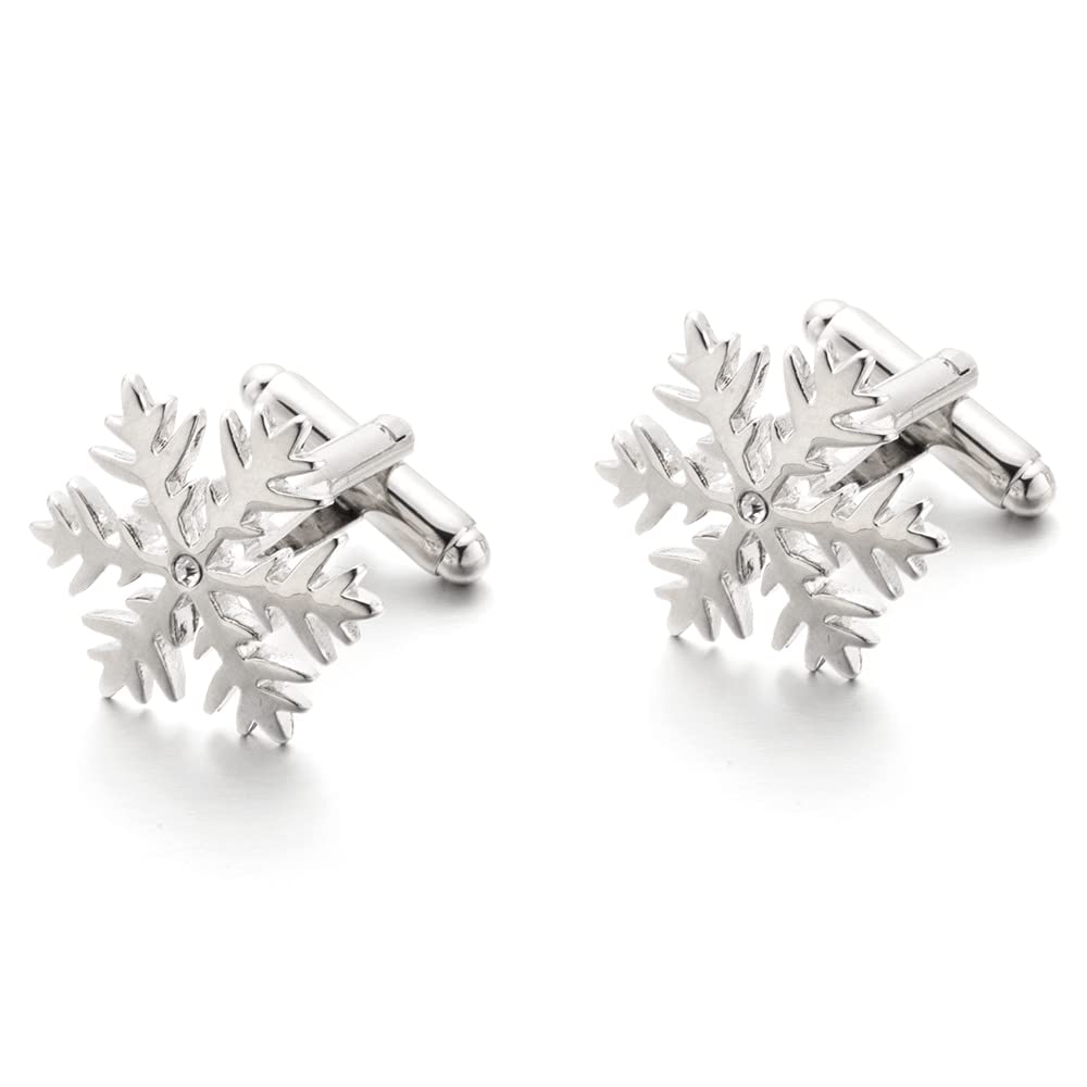 SHIPITNOW Silver Snowflakes Christmas Eve Men's Cufflinks - Sold by Pair