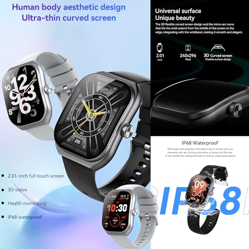 MYSHUN Reloj Inteligente Mujer con Llamadas, 2,01 Pulgada Smartwatch Hombre Deportivo con Podometro Pulsometro SpO2 Sueño Presion Arterial Actividad IP68 Reloj Digital para iOS Android (Negro)