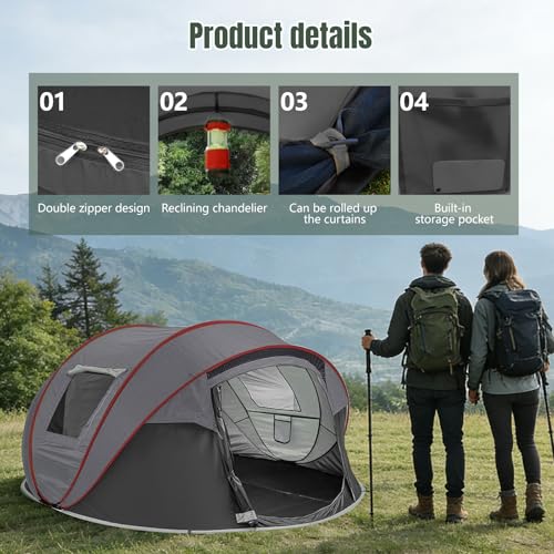 Camping Tent, Pop Up Tent, 4-5 People, Automatic Pitch Tent in 3 Seconds, Throwing Tents, Waterproof Sun Protection, Family Tent, Portable Lightweight Dome Tent for Outdoor Camping