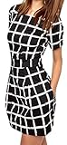 Baifern Women's Fashion Plaid Printed Short Sleeve Office Party Dress