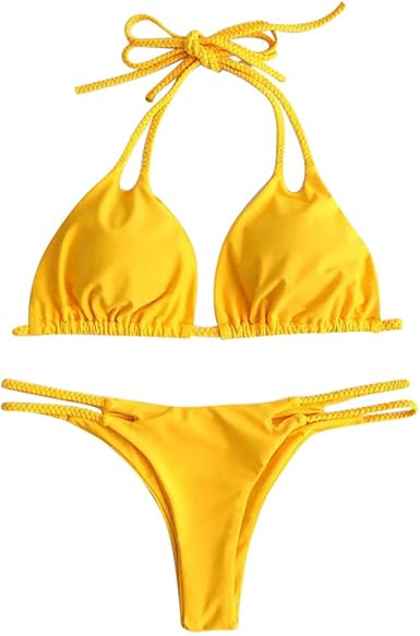 yellow two piece set swimsuit