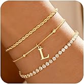 JIAOGE Valentines Day Gifts for Her Kids - Dainty Gold Bracelets for Women Personalized Gold/Silver Initial Bracelet Stack Stackable Rope Box Chain Tennis Bracelets for Girls Jewelry Set