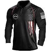 HARGLESMAN Mens American Flag Long Sleeve Polo Shirt