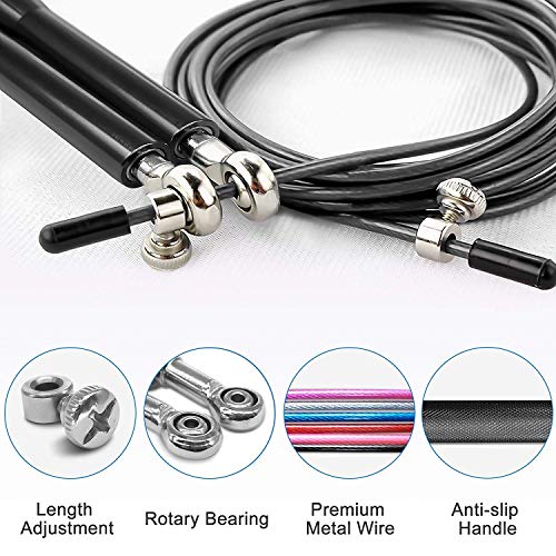 YZLSPORTS Professional Adjustable Steel Wire Jump Rope with Carrying Pouch by Fitness Factor Ergonomic,Durable,Easy to Adjust Premium Jump Rope All Heights and Skill Levels (Black Alloy)