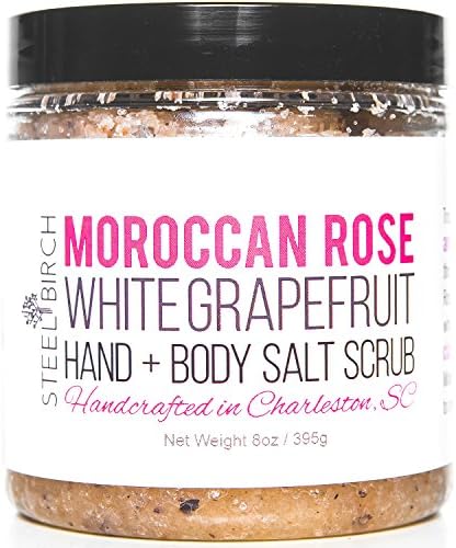Morroccan Rose & White Grapefruit Hand & Body Scrub | Handcrafted with Essential Oils, Pink Himalayan Salt & Kaolin Clay | Made in the USA with 100% Natural Ingredients - 8 ounces