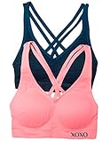 XOXO Juniors 2 Pack Cross Back Comfort Sports Bra with Removable Pads (Small, Cor/NvyHtr)