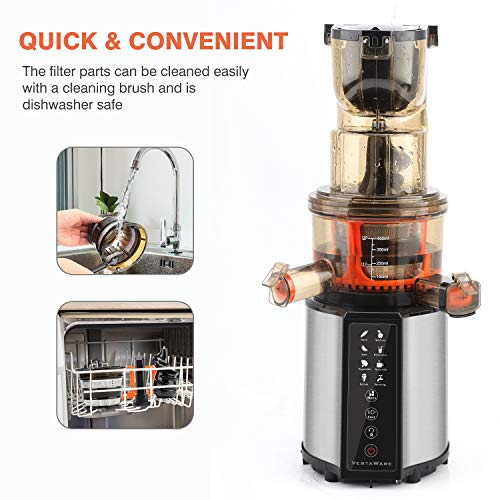 Juicer Machines, Vestaware Masticating Slow Juicer with Digital Control Panel, Easy to Clean Juicer Extractor 3-Inch Wide Feed Chute Juice Recipes for Fruit Vegetable, BPA Free, Silver - Thumbnail 5