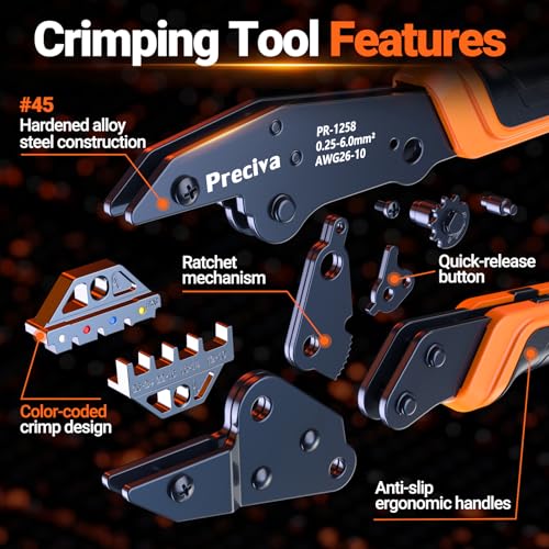 Preciva Crimping Pliers with 180 Heat Shrink Connectors (0.25-6 mm²), Crimp Connector Crimping Tool for Circuit Maintenance and Workshop Inserts