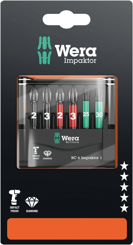 Wera - Bit-Check 6 Impaktor 1 SB, 6 Pieces