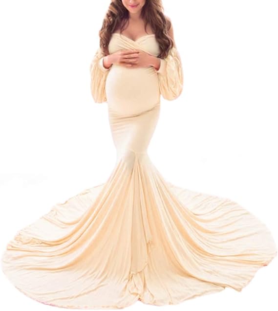 Huixin Donna Elegante Premaman Vestiti Supporti Fotografici Vestiti Premaman Fotografia Lantern Sleeve Vestito Lungo Maternita Trailing Vestito La Gravidanza Amazon It Abbigliamento