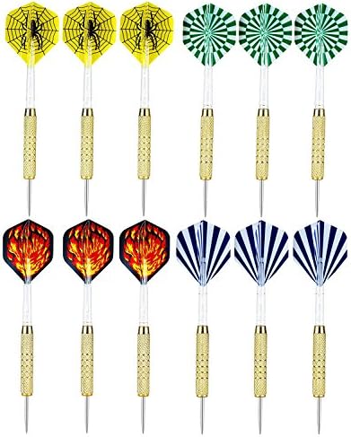 12 Pack 18 Grams Steel Tip Dart Set with 4 Styles Dart Flights and 16 Dart Shafts for Dartboard - By Vopa