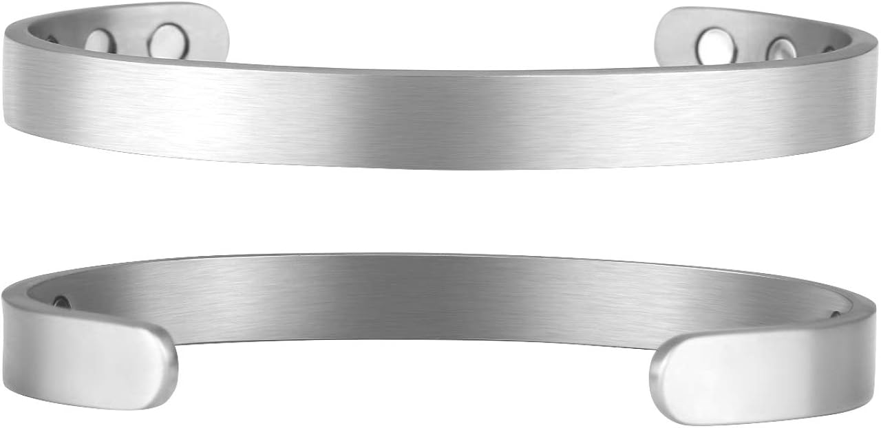JOVIVI Titanium Magnetic Matte Plain Cuff Bangle Bracelets for Men Women Therapy, 8mm, Silver: Clothing