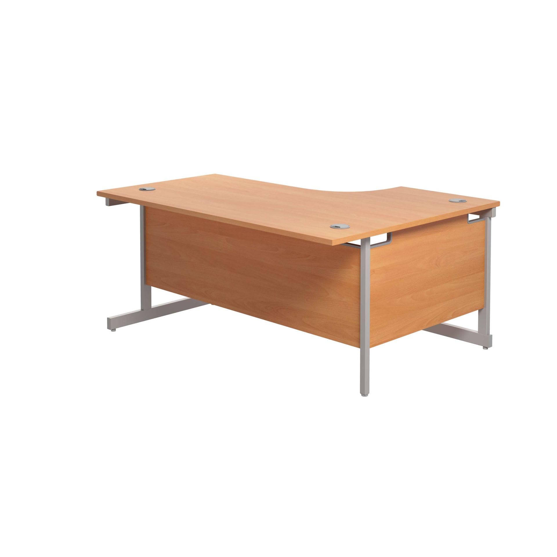 Office Hippo Heavy Duty Left Corner Desk - Strong & Reliable Workstation With Integrated Cable Ports for Office or Home - Beech Top / Silver Frame