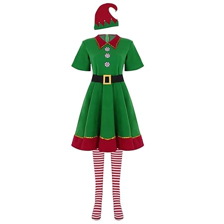 dPois Weihnachten Outfit Kostüm für Herren und Damen Elfen Kostüm Weihnachtself Komplett-Kostüm Weihnachtsmann Cosplay Karnev