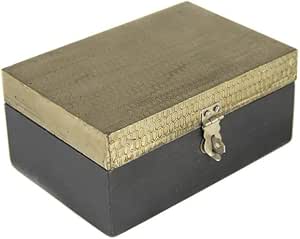tapidecor Caja Madera Rectangular Negra con Tapa Dorada ...