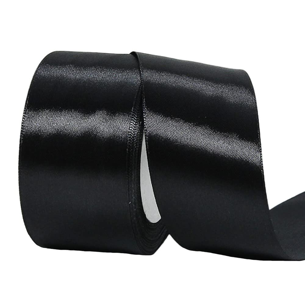 50mm Wide Thick Black Ribbon for Gift Wrapping,22m 2Inch Large Fabric Satin Ribbon Black Bow for Gift Wrapping,Ribbons for Crafting,Hair,Bouquets,Wedding Car,Presents,Cake,Christmas Decorations