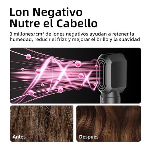 Secador de Cabello alta Velocidad 5 en 1 Kit Profesional, 120000rpm Boquillas + Cepillo + Rizador de Pelo, Tecnología Iónica Secadora de Pelo para Rizar, Voluminizar y Alisar, Oro