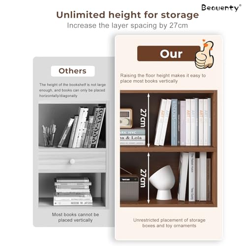 Beauenty Simple Bookshelf, 6-Tier Display Bookcase with Back Panel, Open Book Storage Shelf for Living Room, Bedroom, Home Office, Wooden Storage Shelf Unit (Walnut-40 * 24 * 180cm)