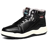 VILOCY Men's Warm Leather Waterproof Snow Boots Anti-slip Fur Lined Ankle Sneakers High Top Shoes