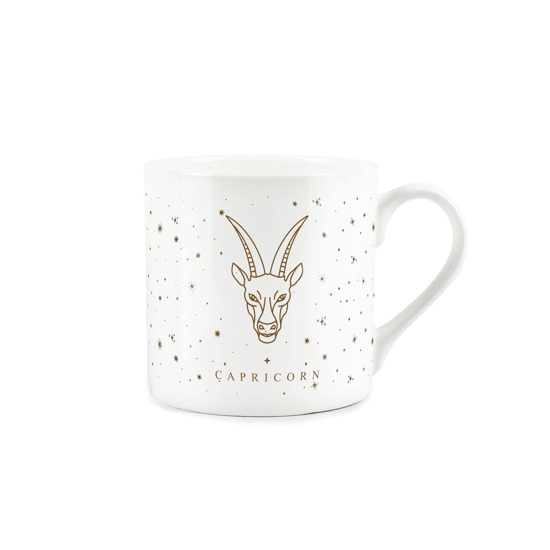 Purely Home Capricorn Gold Star Sign Mug - Fine Bone China White Mug Coffee/Tea Present Zodiac Gift