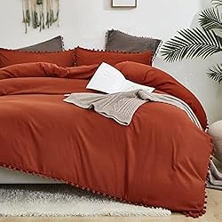 Luxlovery Burnt Orange Pom Fringe Comforter Set Cal