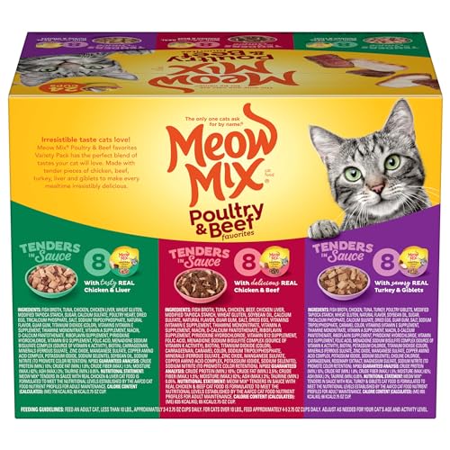 MEOW MIX TENDER FAVORITES POULTRY & BEEF VARIETY PACK, WET CAT FOOD, 2.75 OZ CUP (24 PACK)