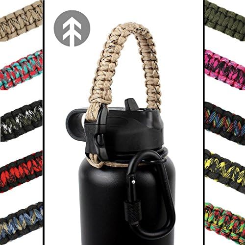 Hydro Flask Handle - Paracord Bottle Carrier w/ HIGH-STRENGTH D Buckle CARABINER and Safety Ring (Seagrass)