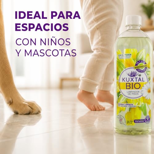 KUXTAL Limpiador Líquido para Pisos Paquete de 2, Ideal para Trapear Cualquier Superficies, Seguro para toda la familia y espacios con mascotas, Aroma Floral, Certificación Biodegradable OECD 301-A