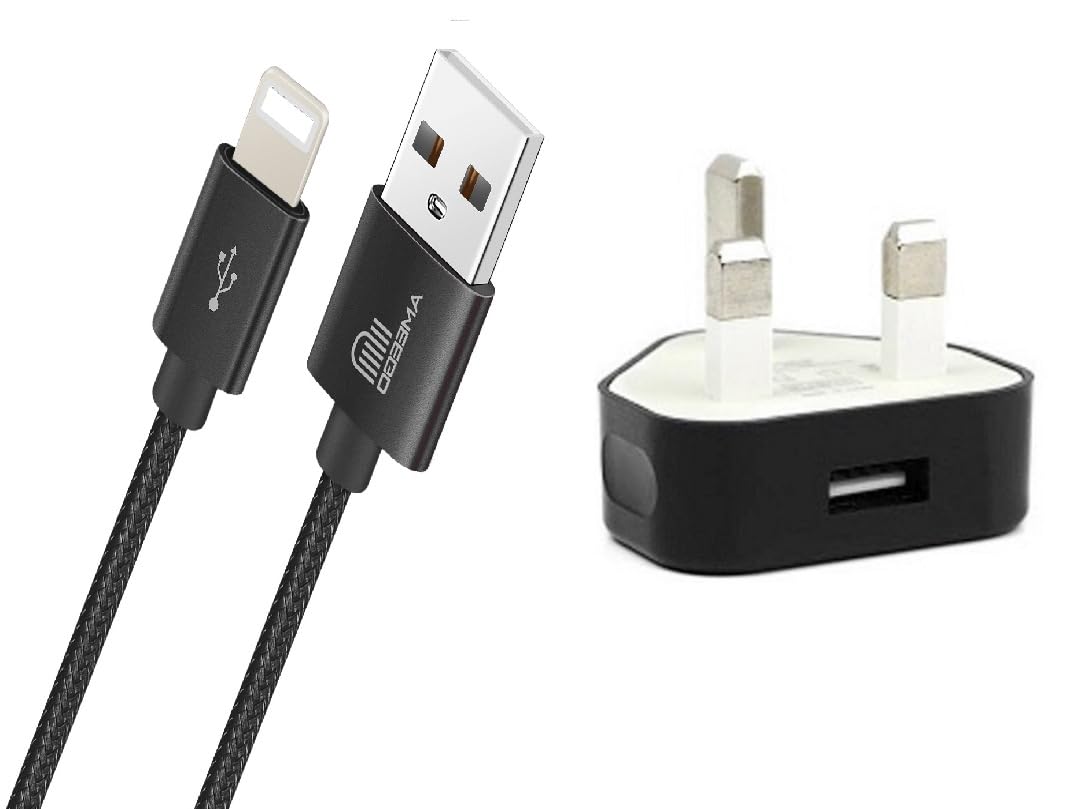 ameego USB Data Sync Charging Cable Lead 1 Meter Braided Lead + USB Charger Adapter Plug For Phone's Compatible 6 6s 5s 6 PLUS 7 8 8 Plus XS XS Max XR X iPad iPod (Black)