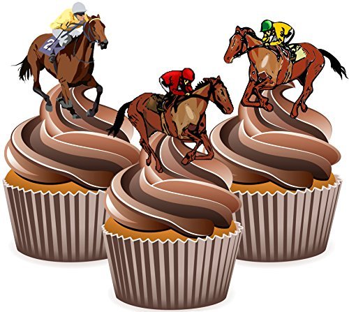 AK Giftshop Precut Horse Racing Racehorse Mix - Edible Stand-up Cupcake Toppers (Pack of 36)