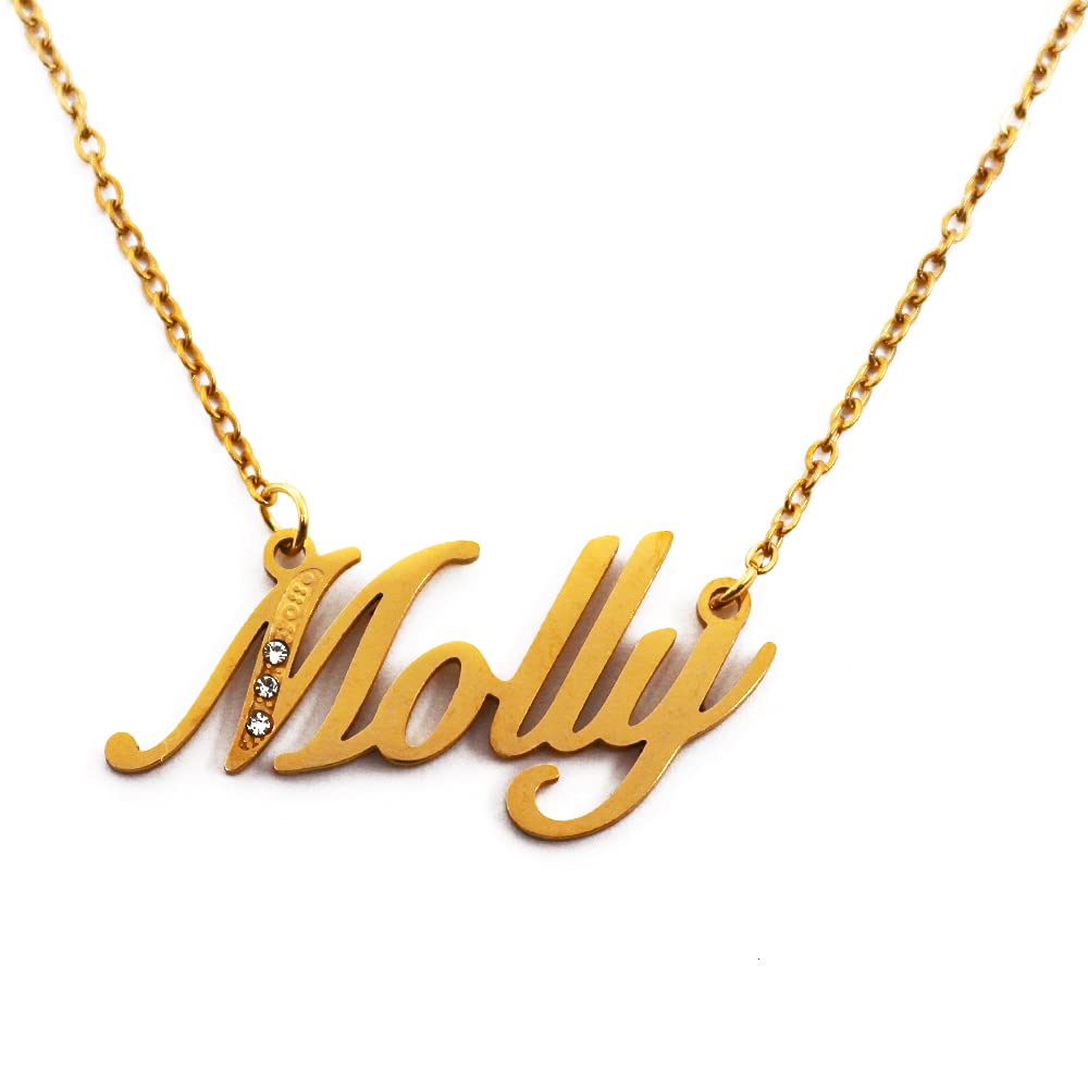 Kigu Name Necklace Molly - Gold Tone - Custom Name Necklace - Personalised Jewellery for Ladies- Customised Jewellery for Girls- Custom Pendant Molly