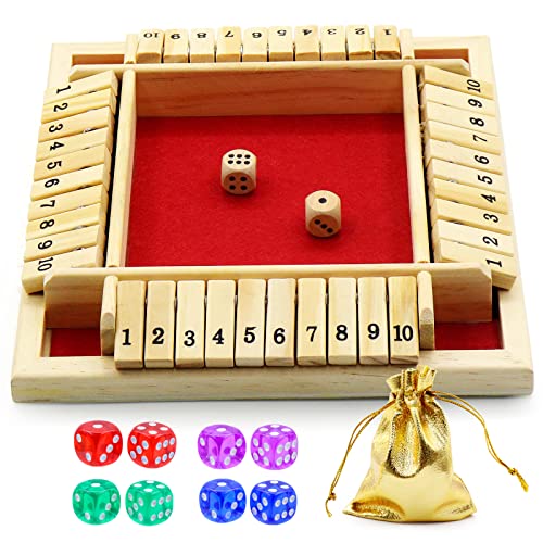Dice Game Shut The Box Game Wooden Board Game with 10 Dices,a Classic 4