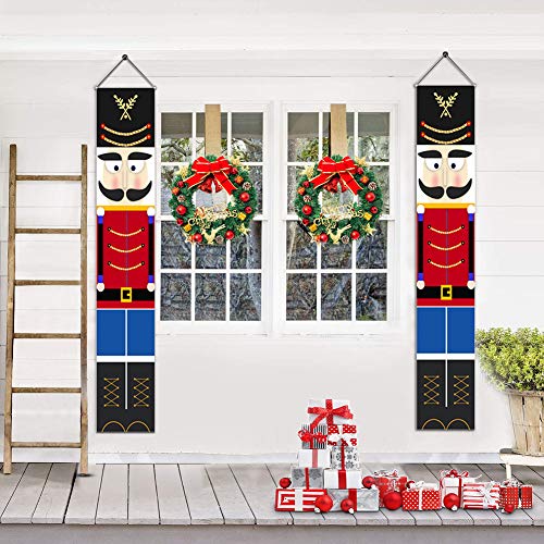 Blaward Nutcracker Christmas Banners Decorations - Outdoor Xmas Decor - Life Size Soldier Model Nutcracker Banners for Wall Front Door Porch Garden Indoor Exterior Party Yard Gate