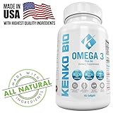 Premium Omega 3 Fish Oil Supplements 2000 mg Serving Softgel Capsules Best Source of Pure 800 mg EPA 600 mg DHA Fatty Acids, No Aftertaste NON-GMO, NSF Certified Kenko Bio