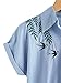 Floerns Women's Short Sleeve Embroidered Shirt Tie Front Top Blouse Denim Blue One Size