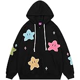 Tooe Women's Preppy Star Zip Up Hoodies Y2K Graphic Vintage Jacket Harajuku Baggy Sweatshirts Alt Long Sleeve Clothes