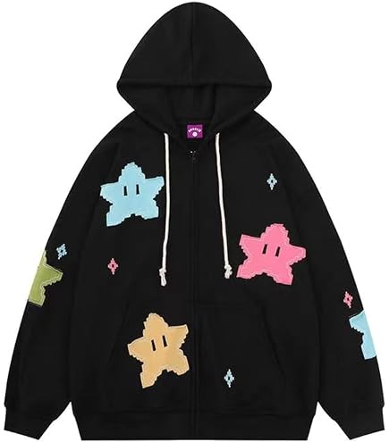 OATSBAS Men's Star Patch Zip Up hoodie for Men Women Graphic