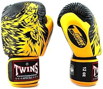 Amazon Twins ツインズ スクリーミンング ウルフ ブラック イエロー ボクシンググローブ 本革製 Screaming Wolf Black Yellow 8oz Twins Special ツインズ スペシャル グローブ