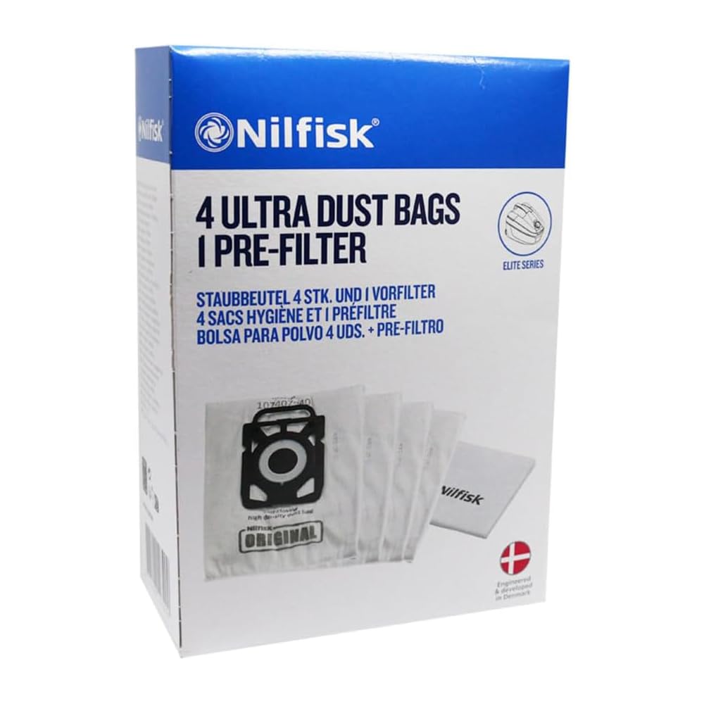 Nilfisk 4 Original Dust Bags + Pre-filter - Elite Vacuum Accessories (107407940)