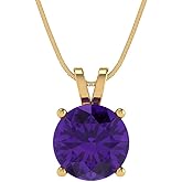 Clara Pucci 14K Yellow Gold Plated Solitaire 16" Box-Chain Necklace - Sterling Silver 3ct Round Cut Amethyst Pendant
