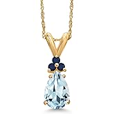 Gem Stone King 14K Yellow Gold Sky Blue Aquamarine and Blue Sapphire Pendant Necklace for Women | 0.85 Cttw | Gemstone March Birthstone | Pear Shape 8X5MM | With 18 Inch Chain