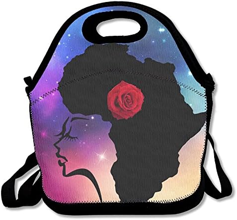 African Girl With Red Flower Waterproof Lunch Tote Bag Insulated Reusable Picnic Lunch Boxes For Men Women Kids