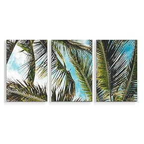 3 Piece Canvas Wall Art Beach Palm Trees Paradise Painting Artwork for Home Prints Framed - 16"x24" x 3 Panels