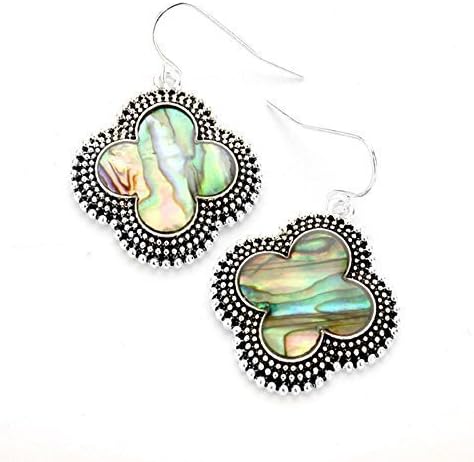 Abalone Shell clover antique silver earrings, drop earrings, abalone jewelry, jewel tone earrings, clover jewelry, silver clover earrings