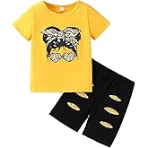 OLMRJKD Kid Toddler Girl Clothes Summer Short Sleeve Figure Graphic Tee Shirt + Shorts Summer Outfits Set